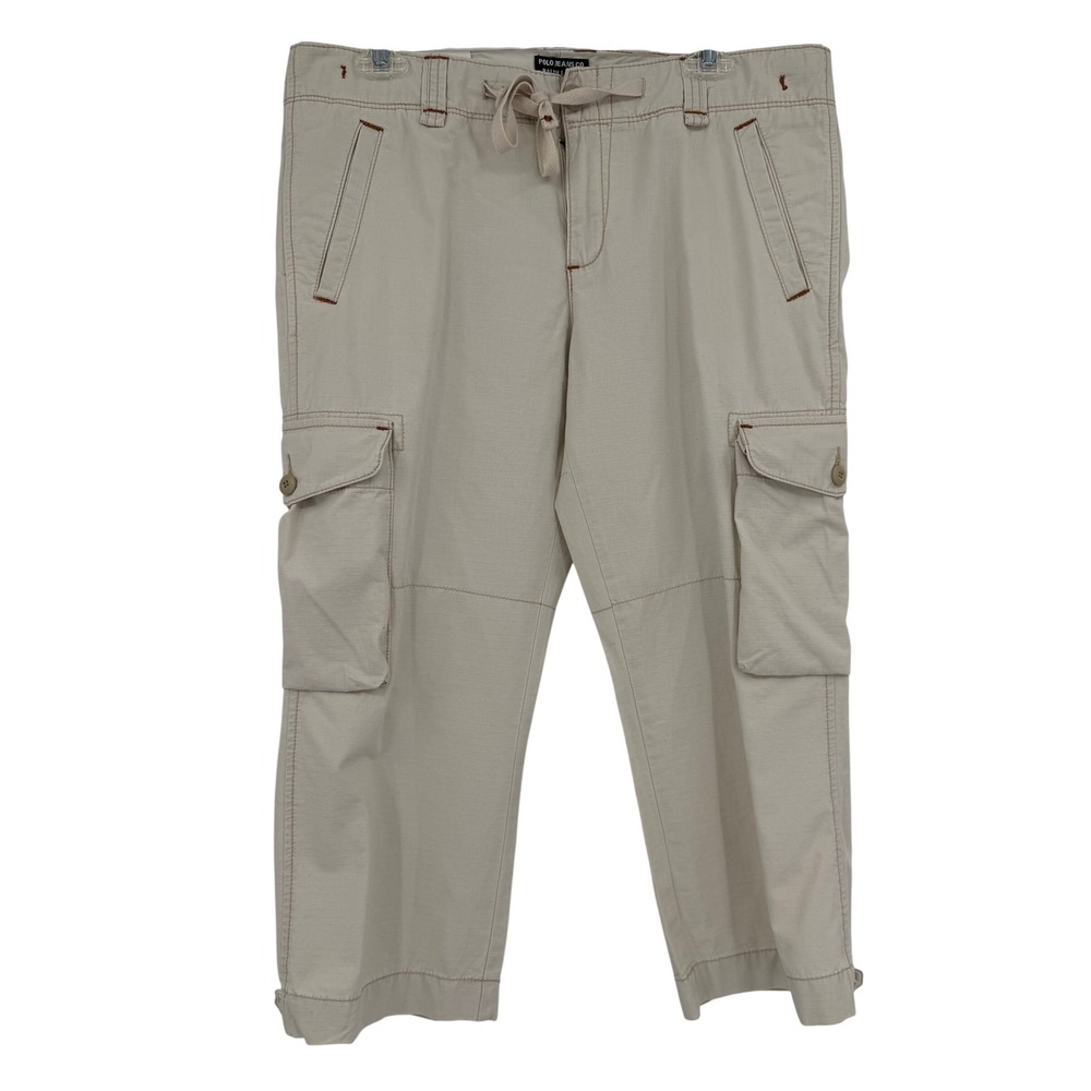 Polo Jeans Co Ralph Lauren Tan Khaki Cargo Pocket Capri Pants Women Size 10 NEW